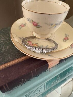 Sorrelli Dazzling Dotted Line Cuff Bracelet Silver w Clear Swarovski Crystals